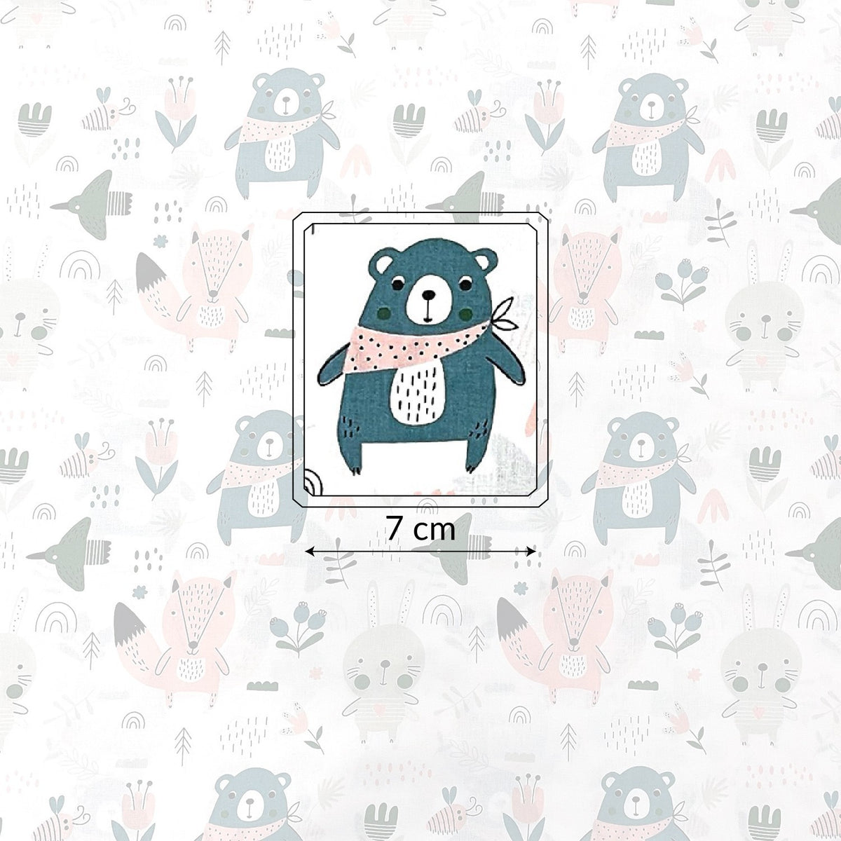 Cotton Fabric - Forest Animals emerald and white