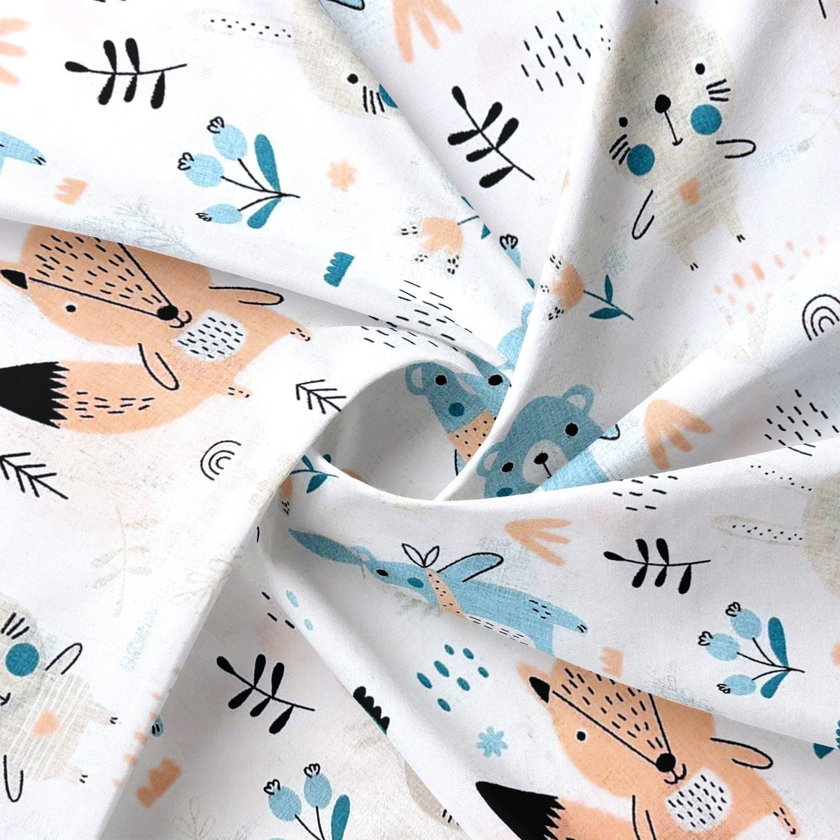 Cotton Fabric - Forest Animals on White
