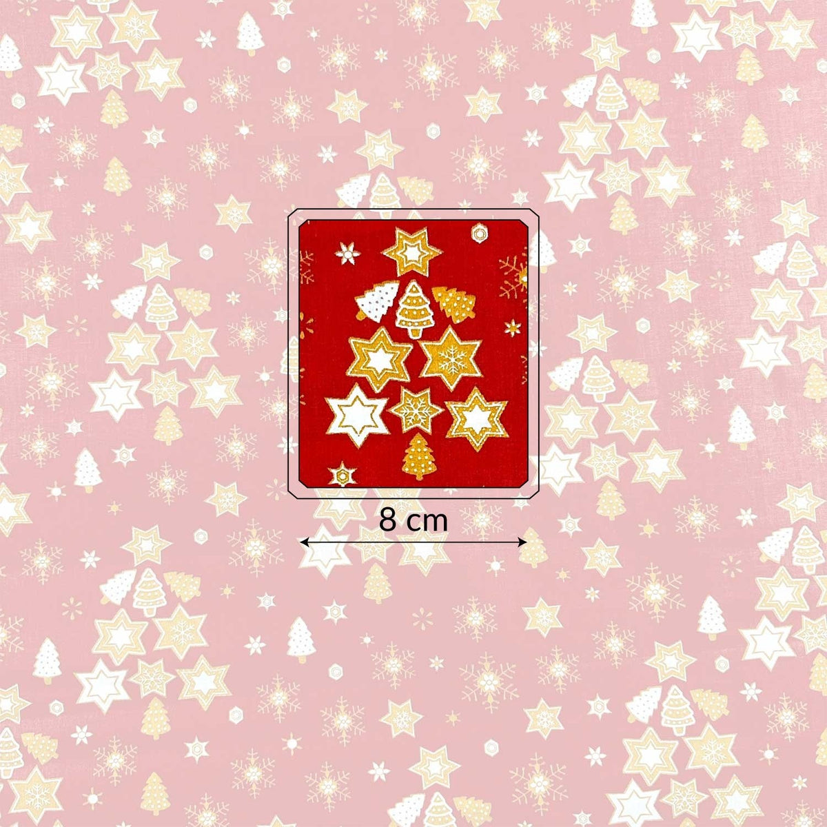 Cotton Fabric - Golden Christmas Trees Red