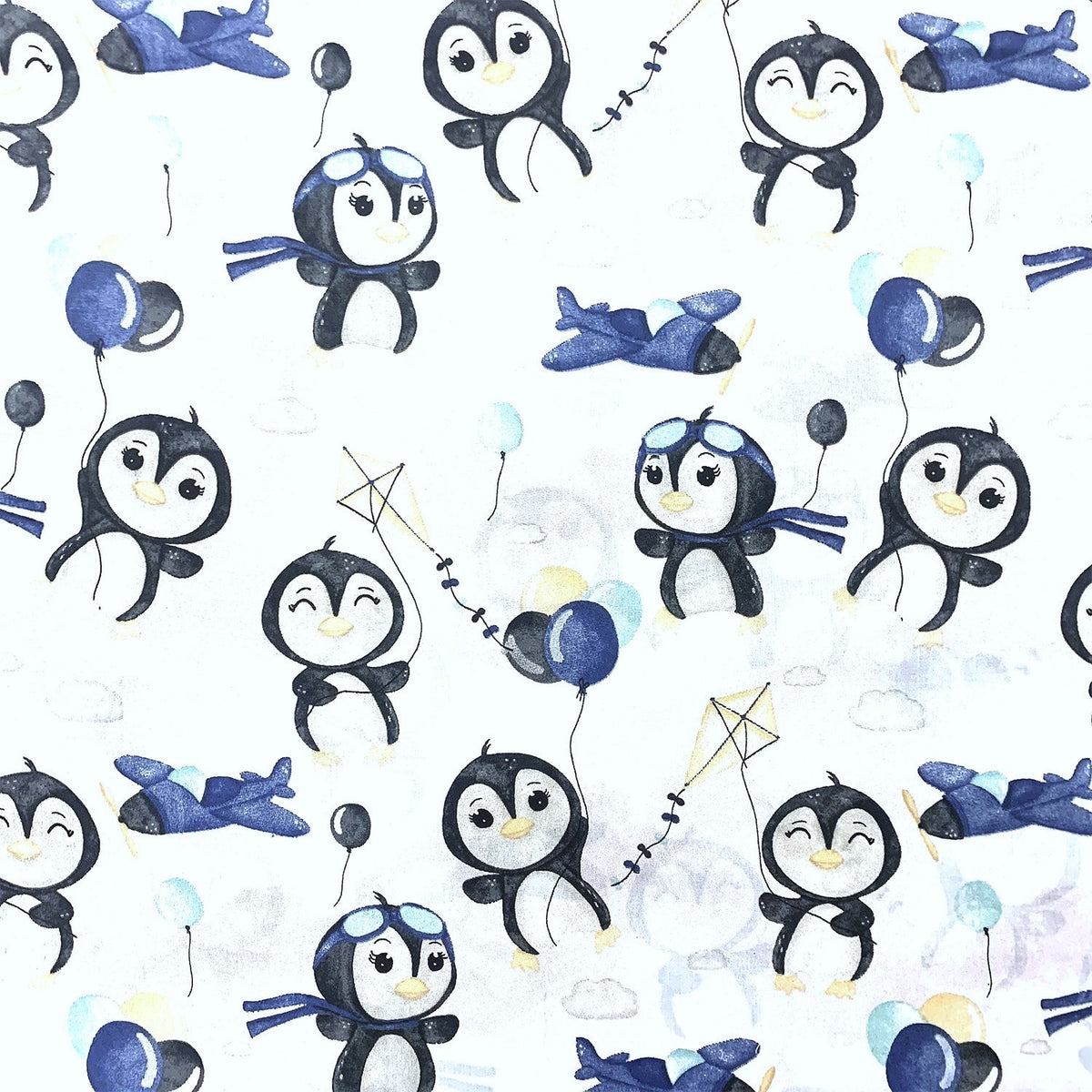 Cotton Fabric - Happy Penguin, blue
