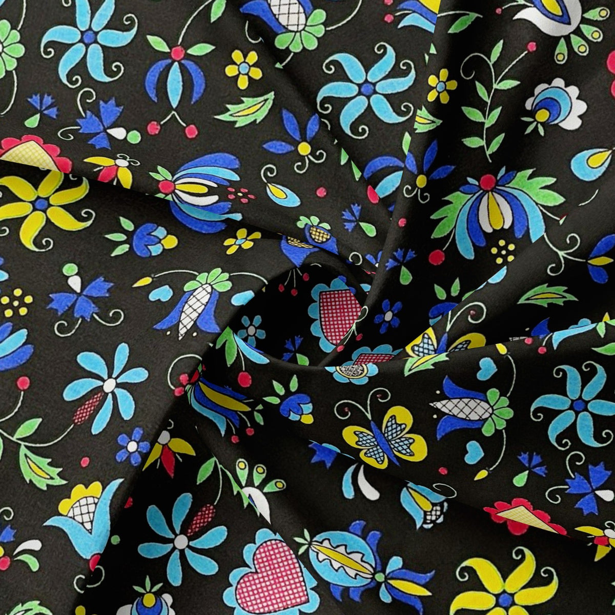 Cotton Fabric - Kashubia Folklore Black