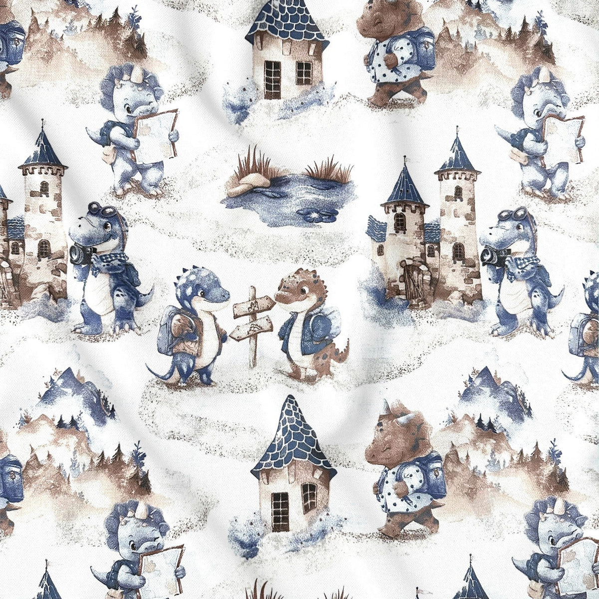 Cotton Fabric - Little Dinos on a Journey