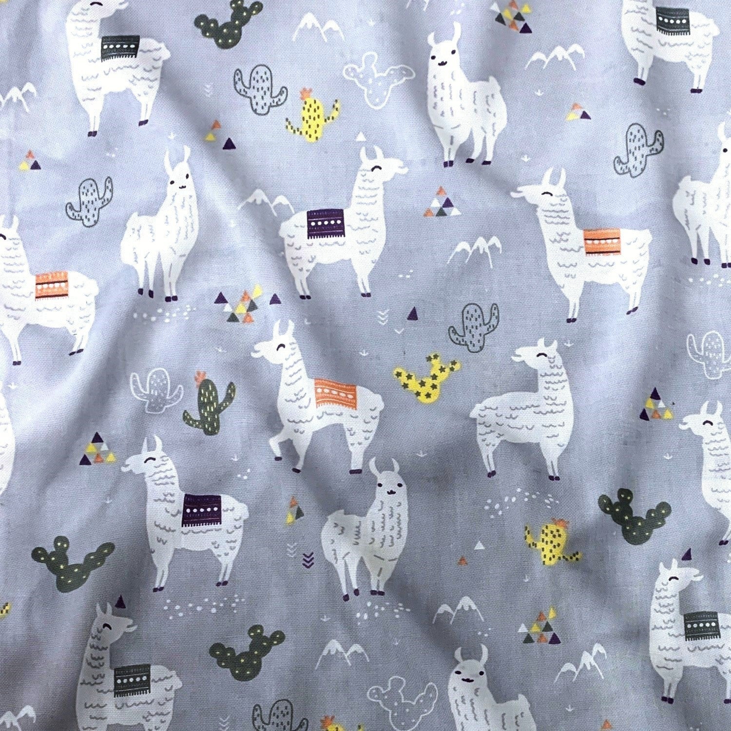 Cotton Fabric - Llama on Grey