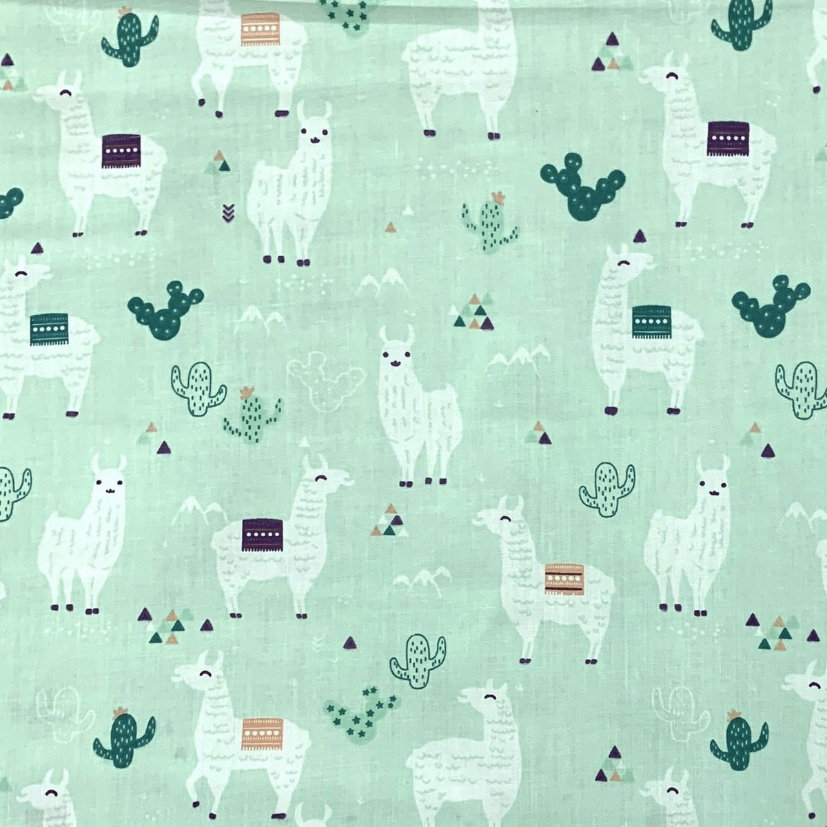 Cotton Fabric - Llama on Mint Background
