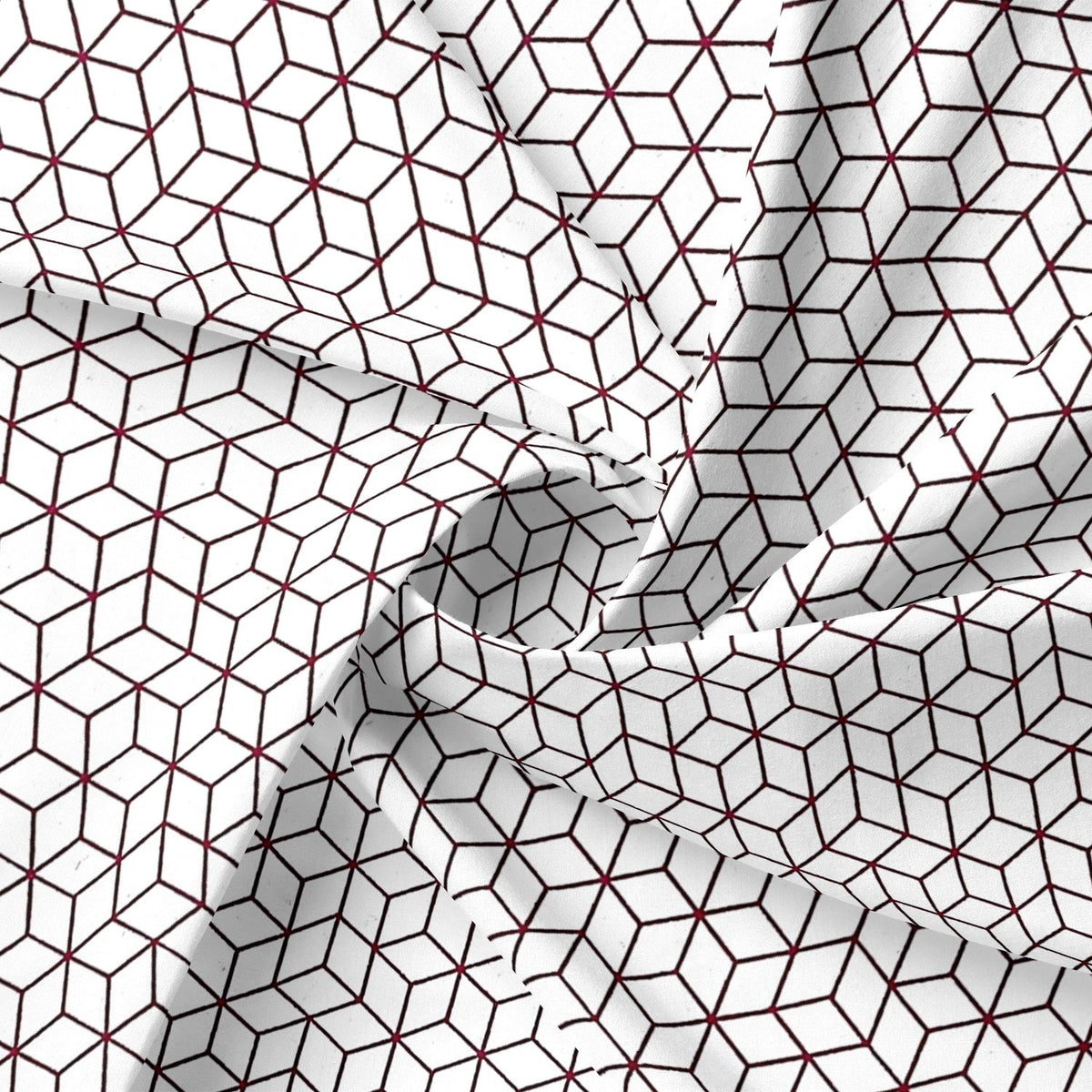 Cotton Fabric - Maroon 3D Cubes