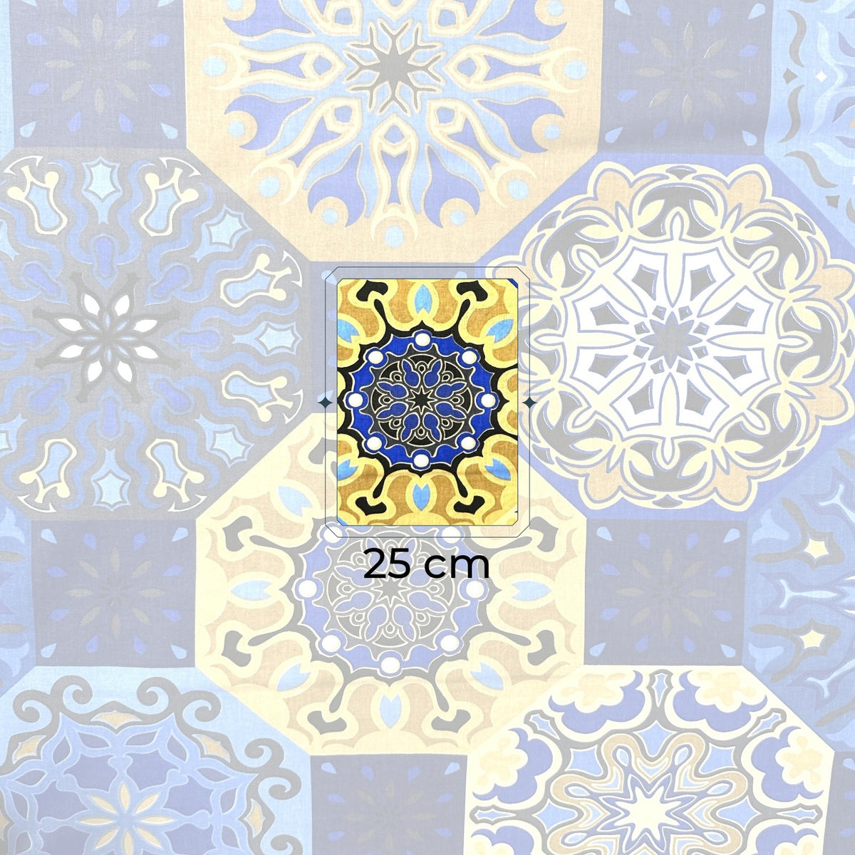 Cotton Fabric - Spanish Pattern, Gold and Navy blue