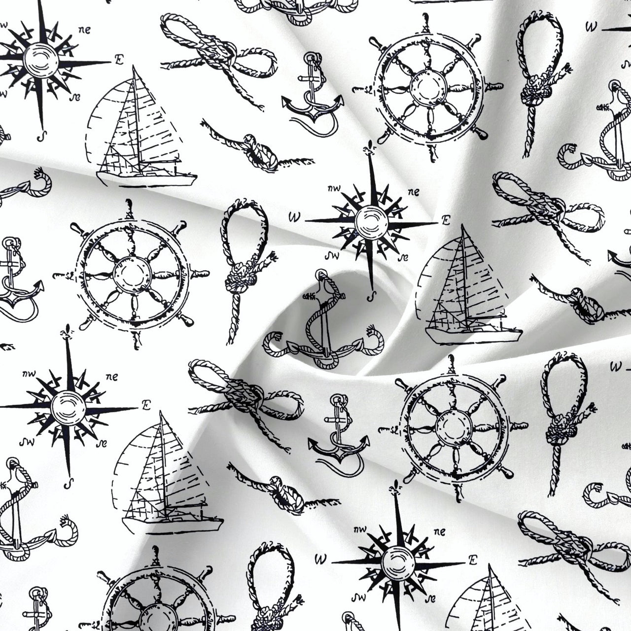 Cotton Fabric - Steering Wheels Compasses and Ropes