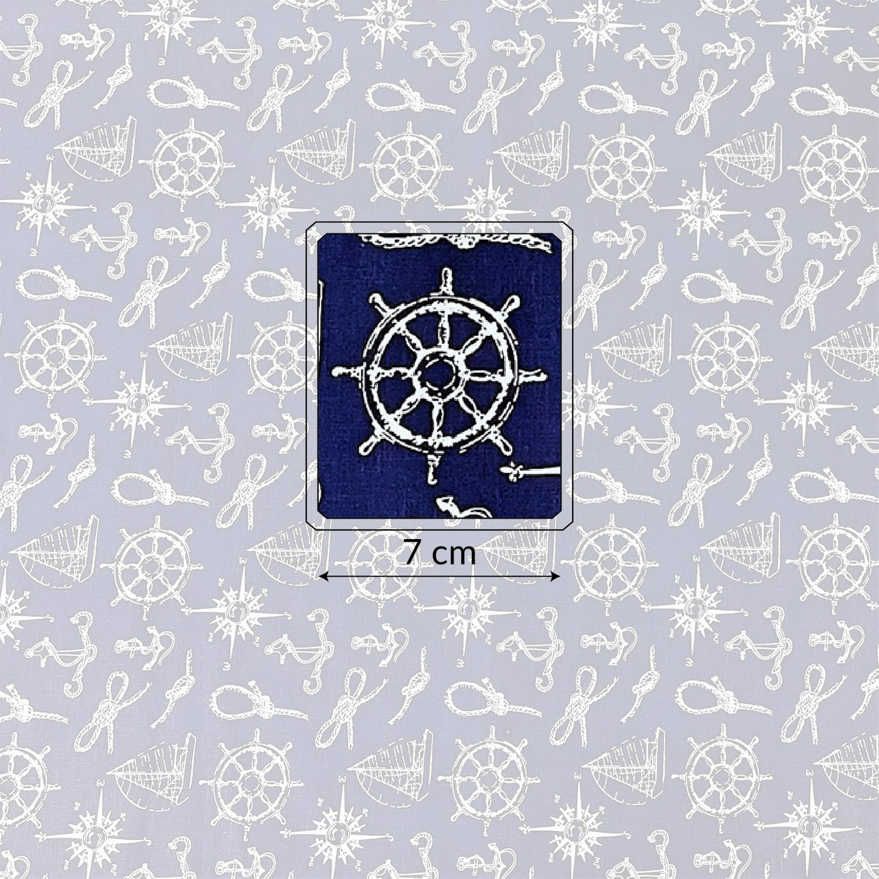 Cotton Fabric - Steering Wheels Compasses and Ropes Navy