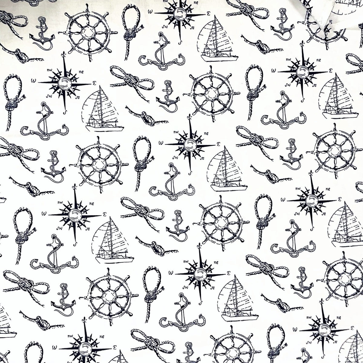 Cotton Fabric - Steering Wheels Compasses and Ropes