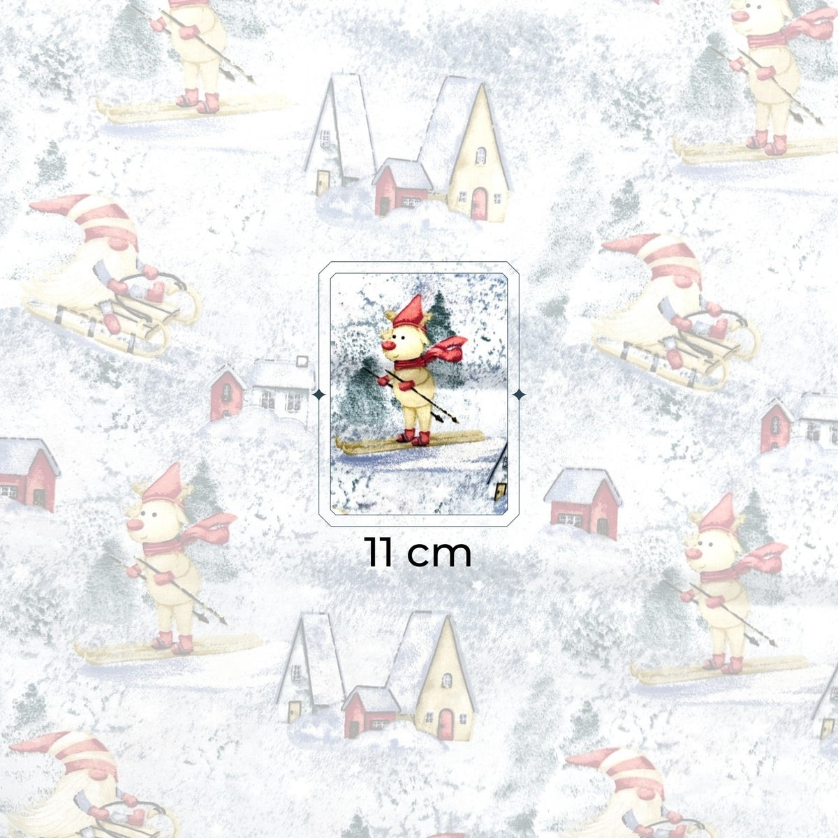 Cotton Fabric - Winter attractions of Santa Claus and reindeer