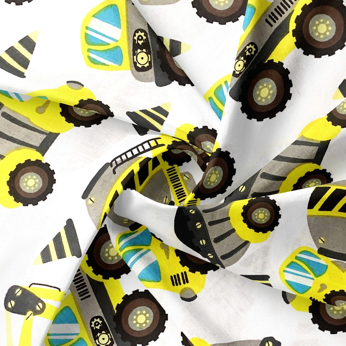 Cotton Fabric - Yellow Excavators