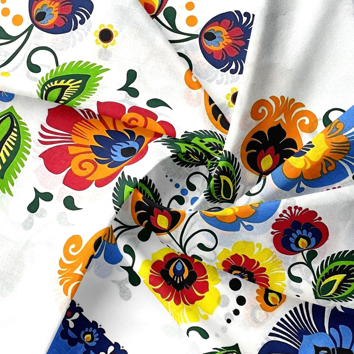 Cotton Fabric - Łowicz Folklore Stripes Blue