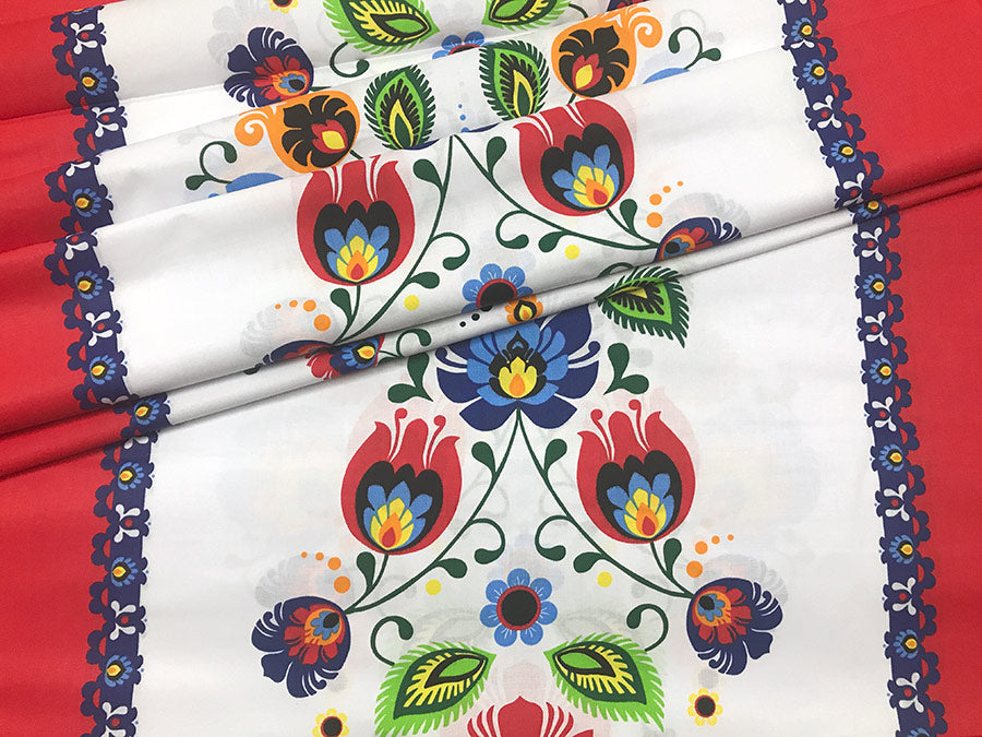 Cotton Fabric - Łowicz Folklore Stripes Red