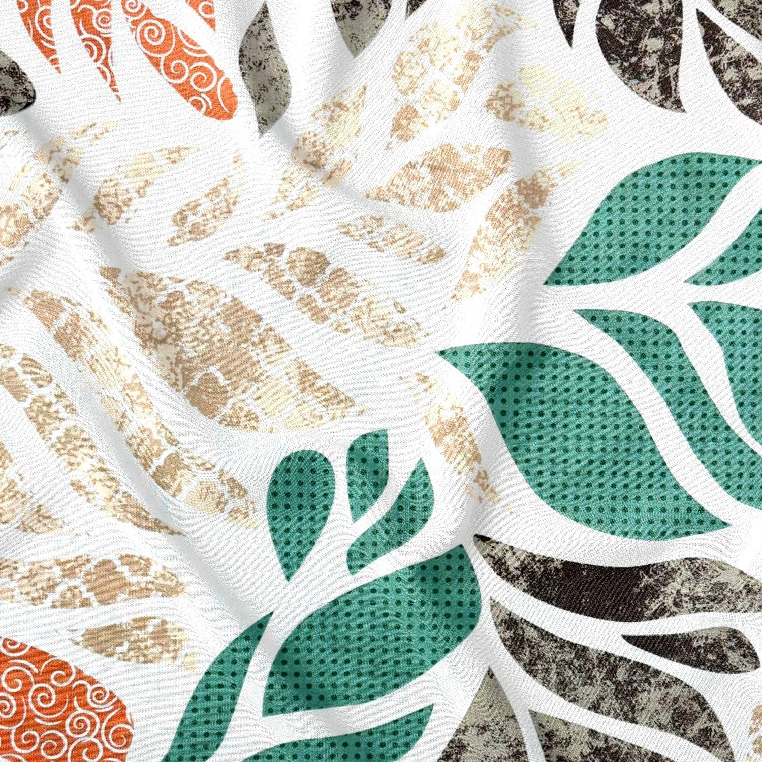 Cotton Fabric - Colorful summer leaves on white - PINaPIN