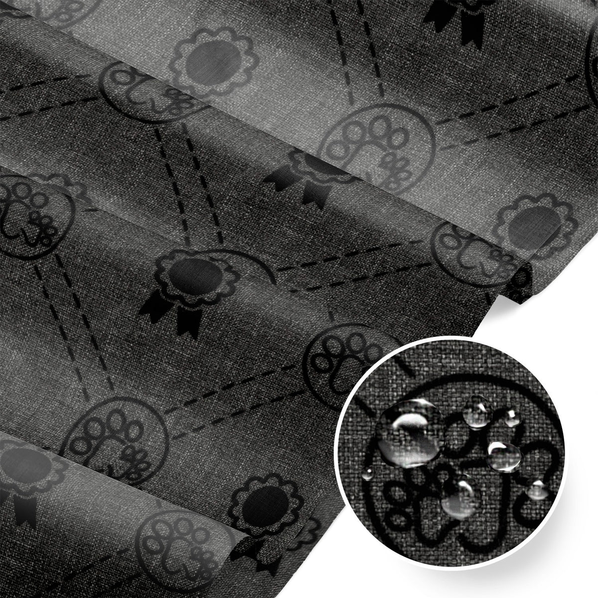 Water Resistant Fabric Oxford - Black medals on Grey