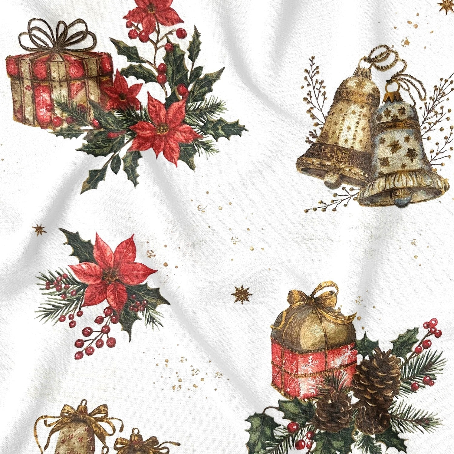 Cotton Fabric - Christmas bells and gifts - PINaPIN