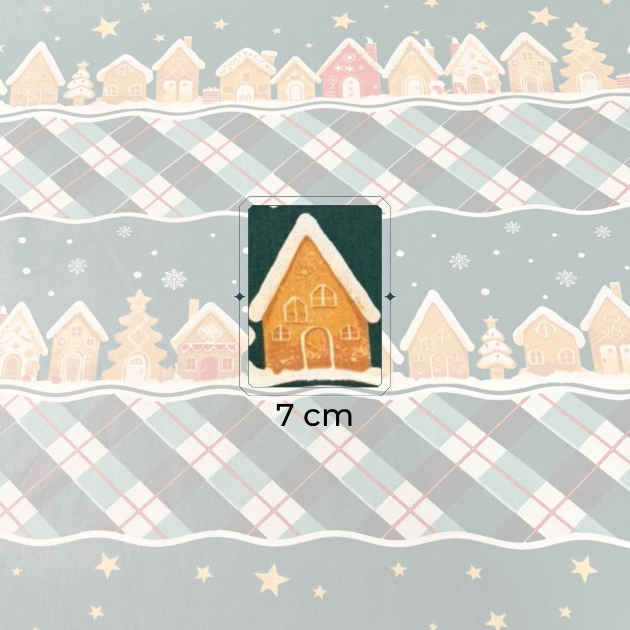 Cotton Fabric - Christmas decorative houses, bottle green - PINaPIN